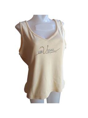 Tank Top Las Vegas Large Women's Motor Speedway Yellow All Cotton Sleeveless Vtg